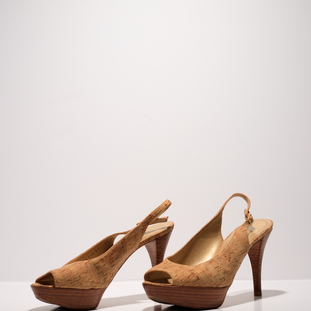 Stuart Weitzman Cork Peep-Toe Heels